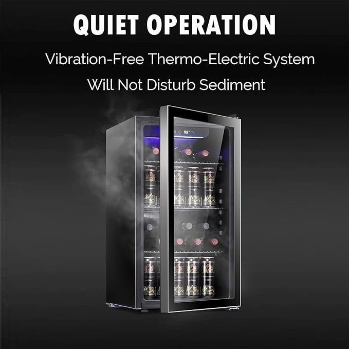 Antarctic Star 26 Bottle 130 Can Wine Cooler/Cabinet Beverage Refrigerator Mini Wine Cellar Beer Soda Clear Glass Door Bar Fridge Quiet Compressor Adjust Temp Freestanding Indoor Use 3.2cu.ft Black