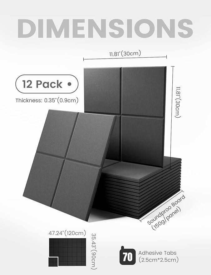 Large Felt Bulletin Board 48" x 36" Cork Board Alternative-12 Pack with 70 Safe Removable Adhesive Tabs, Cork Boards for Walls for Home Office Classroom Pin Board-Black