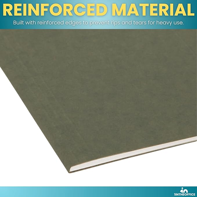 1InTheOffice Green Hanging File Folders Letter Size, Hanging Organizer File Folders, Green Hanging Folders, 1/3 Tabs, 11 pt, 50 Pack