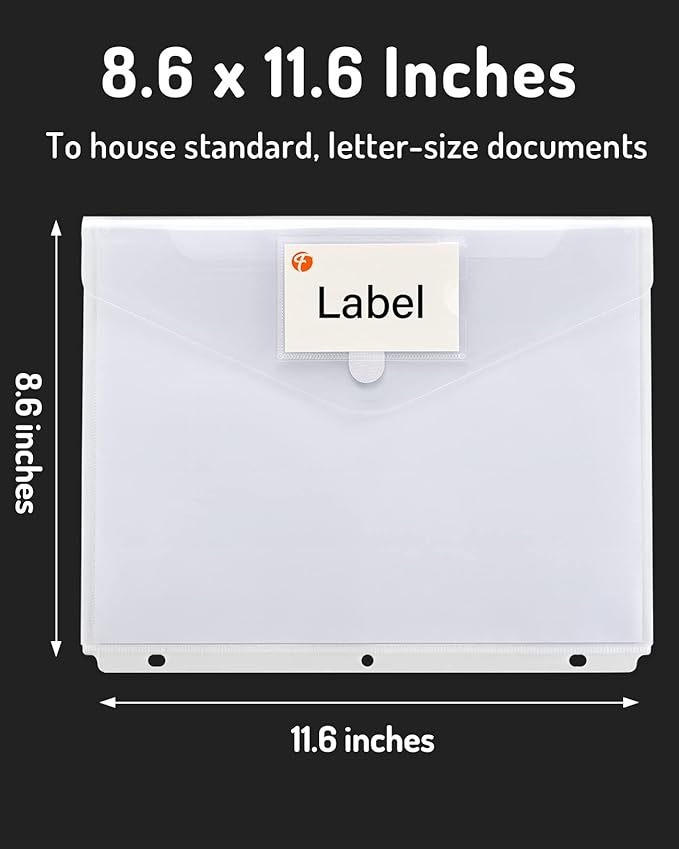 Forvencer Binder Pocket, 10 Pack Super Heavyweight Plastic Folders with Tight Closure, Folders with Pockets Side Loading, Binder Organizer, Binder Dividers with Pockets, Letter Size, Clear