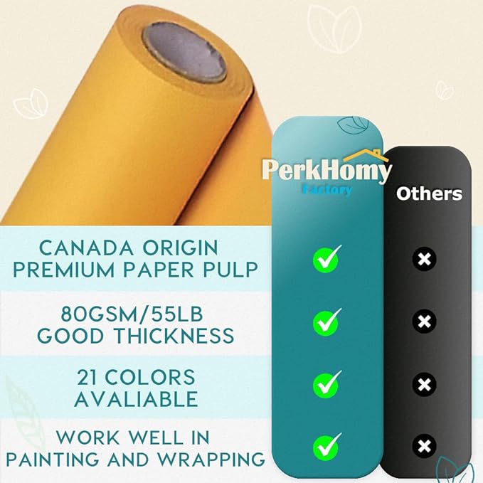 PerkHomy 48" x 2,400" (200') Orange Kraft Paper Roll for Craft Bulletin Board Paper Art Table Covering Crafting Gift Wrapping Bouquet Packing Parcel 80GSM 55LB (Orange, 48" x 200')