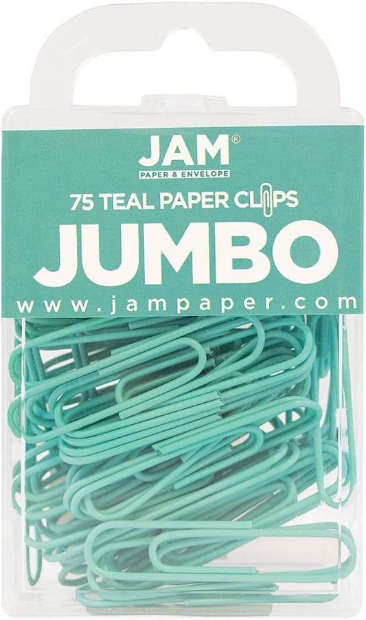 JAM Paper Colored Jumbo Paper Clips - Teal Paperclips - 75/pack