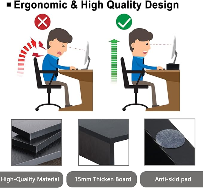 TEAMIX 2 Pack Monitor Stand Riser-20 inch, Black Desktop Stand for PC/TV/Laptop/Printer, Keyboard Shelf Organizer Wood Monitor Riser with Storage