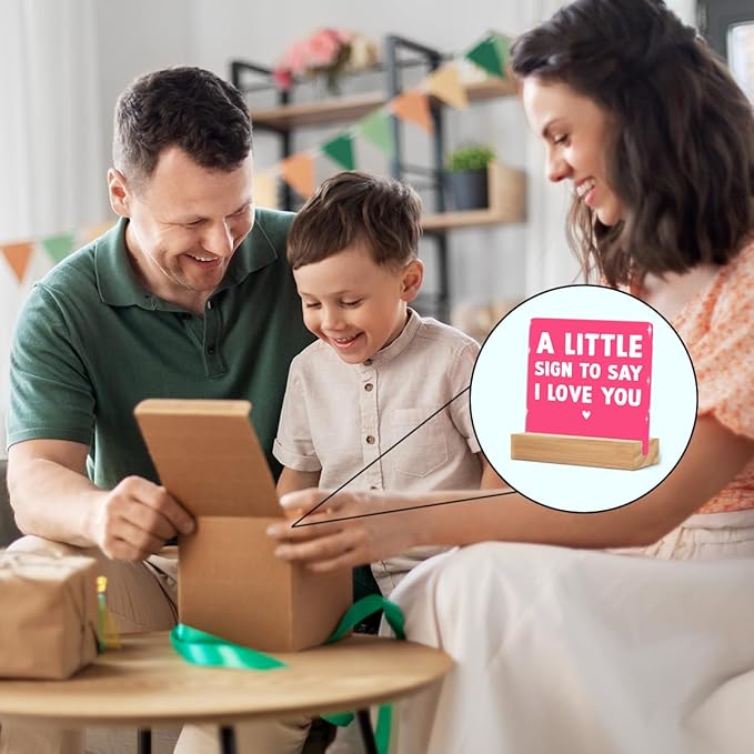 A Little Sign to Say I Love You - Romantic Mini Acrylic Sign With Wooden Stand, Thank You Gifts for Home Office Desk Decorative Signs for Tabletop Cubicle Shelf Desk Accessories Decor