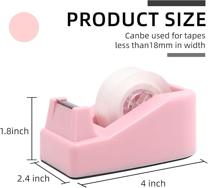 Desktop Tape Dispenser Heavy Duty Desk Accessories Floral Office Tape Dispensers, Weighted Non-Skid Base, Macaron Pink