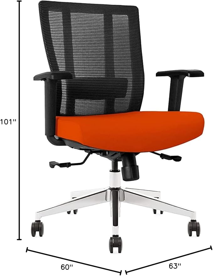 Ergonomic Office Chair - Breathable Mesh Back with Adjustable Lumbar Support, 3D Armrests, Tilt Function, and 360° Swivel Wheels - Perfect for Home Office or Conference Room - Stylish Tangerine Design