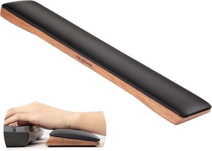 COLORCORAL Wrist Rest for Computer Keyboard Ergonomic Memory Foam Wrist Pad with Anti-Slip Rubber Base Wooden Keyboard Wrist Support for Typing Pain Relief