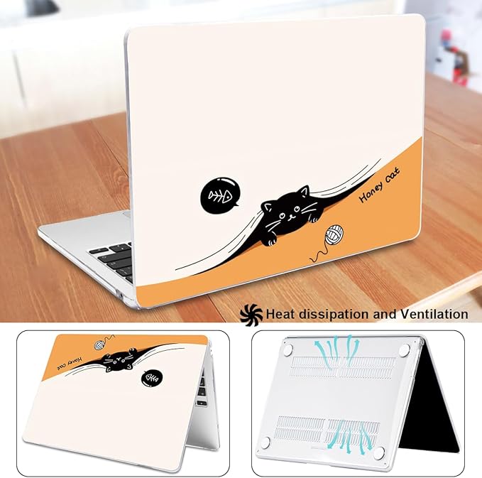 Compatible with MacBook Air 13.6 inch Case 2025 M4 A3240 Cover 2024 M3 A3113 2022 2023 A2681 M2 Chip, Crystal Plastic Pattern Hard Shell Case for Mac Air 13 M4 2025 Touch ID, Honey Cat