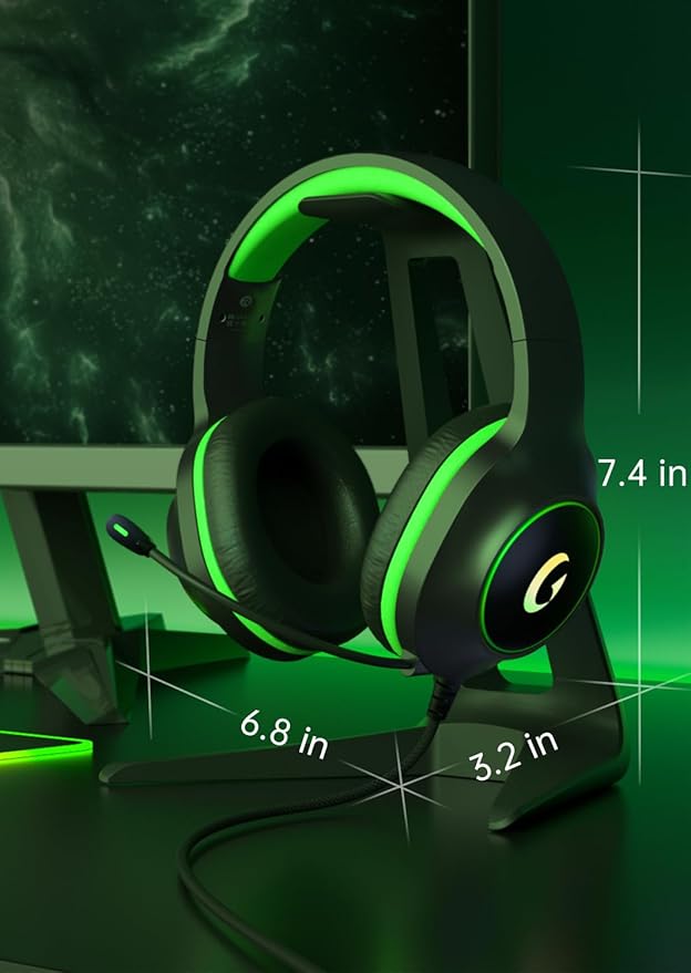 CM7002 Gaming Headset for PS5, PS4, PC, Mac, Switch, Xbox Series, Surround Sound RGB Gaming Headphones with Noise Canceling Microphone, 50MM Dynamic Drivers, 3.5MM Audio Jack, Black Green