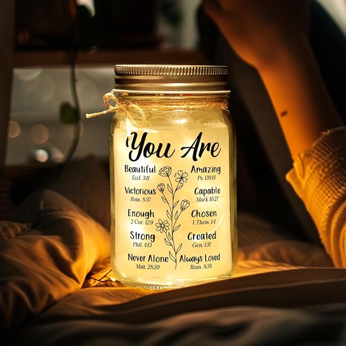 Christian Mason Jars Night Light, Christmas Birthday Gifts for Christians Women Faith Bible Religious Catholic Spiritual Gift for Women Prayer, Christmas Decorations, Best Mom Ever Gifts