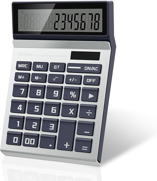 Comix Desk Calculator with 12 Digits Large LCD Display, Solar Battery Dual Power, Big Button Basic Calculator for Home Office School