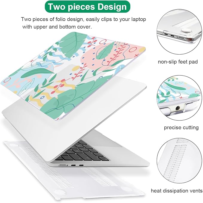 Compatible with MacBook Air 13.6 inch Case 2025 2024 2023 2022 Release A2681 A3113 A3420 Cover M4 M3 M2 Chip, Pattern Plastic Hard Shell Case Screen Film Keyboard Skin, Tropical Leaves Waves