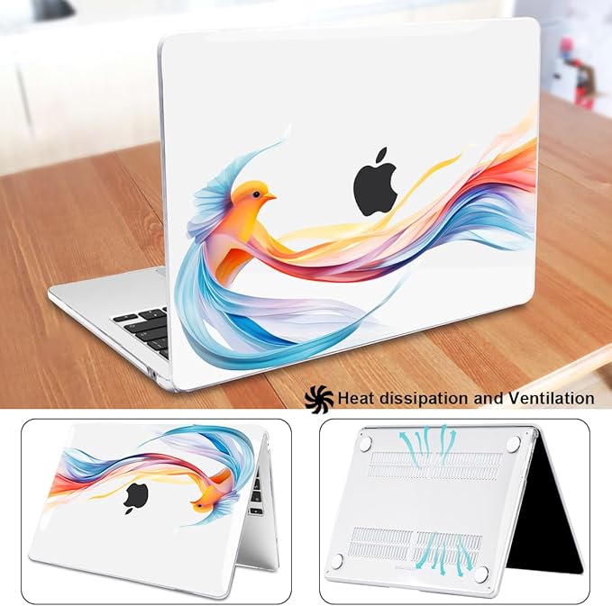 Case Compatible with MacBook Air 13.6 inch 2025 2024 2023 2022 Release Model M2 A2681 M3 A3113 M4 A3240 Cover, Pattern Plastic Hard Shell for Mac Air 13.6" M4 2025 Touch ID, Ribbon Bird