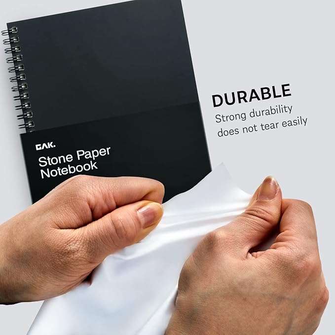 GAK. Stone Paper Notebook | No Lines Spiral Notebook Waterproof Sheet Aesthetic Journal for Note Taking | Notebooks for Work & Aesthetic School Supplies | Medium Size, Black (5.8”x8.3”, 50 sheets)