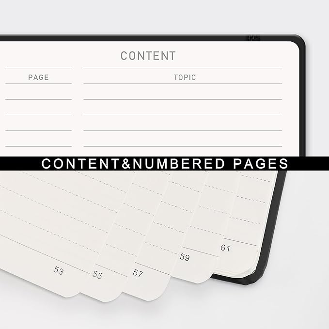 RETTACY Lined Journal Notebook, 140 Numbered Pages, A5 Medium Size (5.7'' x 8.3''), for Men & Women, Journaling, Writing, Work & Office, Spiral-bound, Hardcover, 100 GSM Thick Paper (Black)