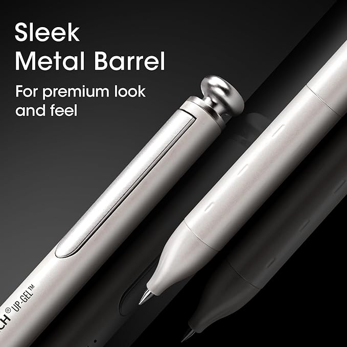 WRITECH Gel Pens Fine Point: Premium Metal Barrel Retractable 0.7mm Black Ink Pen 2ct with 2 Refills No Smear & Bleed Quick Dry Smooth Writing Silent Click Luxury Up-Gel