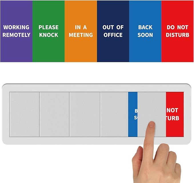 Office Door Sign-6 Options Door Signs for Office In A Meeting Sign/Out Of Office/Do Not Disturb/Working From Home/Please Knock/Back Soon Privacy Office Slider Sign for Meeting & Conference Room
