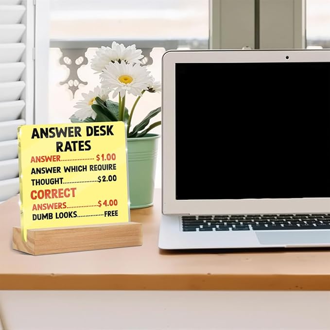 Funny Office Gifts for Coworkers, Boss Gifts, Answer Desk Rates Acrylic Plaque, Gag Gift for Boss Employee, White Elephant Gift Office Desk Signs Decor, Funny Gifts for Women Men Manager Coworkers