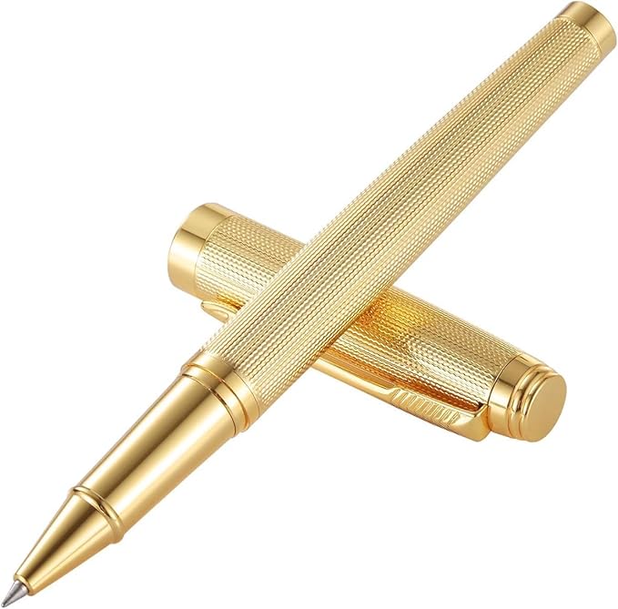Rollerball Pen for Men Women Luxury Metal Executive Pens Home Office Use with Black Ink 0.7mm G2 (Luxury Gold)