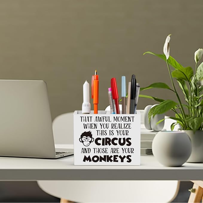 Funny Boss Gifts Office Room Decor for Women Men HR Manager Coworker Friend Employee Wooden Pencil Holder Boss Day Gifts Funny Office Accessories Desk Decor