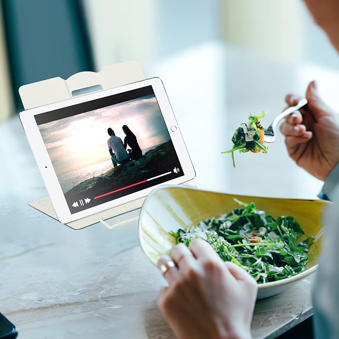 MSDADA Book Stand Metal Reading Rest Book Holder Adjustable Cookbook Documents Holder Portable Sturdy Bookstands for Recipes Textbooks Tablet Music Books with Page Clips Gifts for Girls (Milky White)