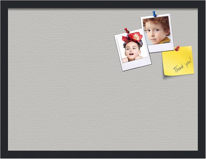 PinPix 24x18 Inch Cork Bulletin Board. This Decorative Framed Pin Board Comes with Light Stone Design and a Satin Black Frame. Ideal for Home Office Decor or Message Board (PinPix-1809)