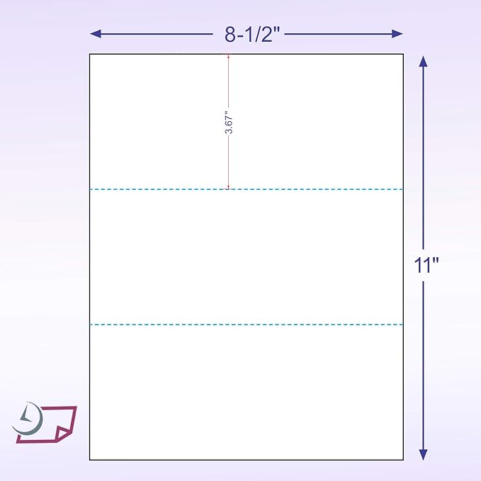NextDayLabels - Pack of 500 Sheets, 8-1/2 x 11" Letter Size Perforated Paper (White, Perf @ 3-2/3" and 7-1/3")