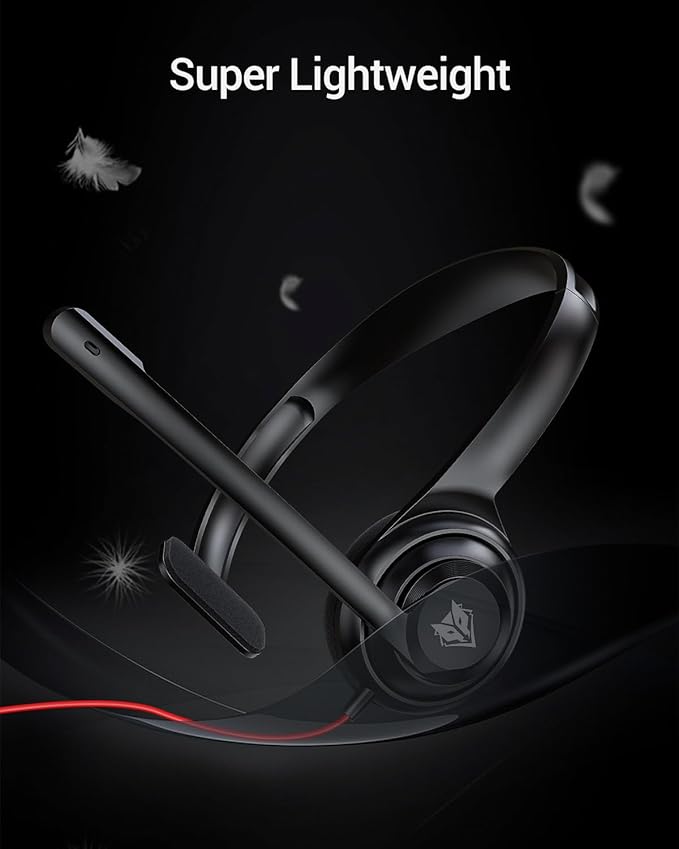 NUBWO HW02 USB Headset with Microphone Noise Cancelling &in-line Control, Ultra Comfort Computer Headset for Laptop pc, On-Ear Wired Office Call Center Headphone for Boom Skype Webinars（Black）