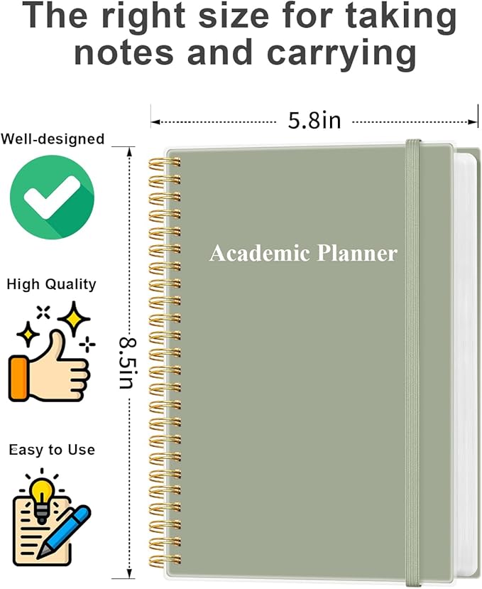 Academic Planner for 2026 or Anytime - 5.8" x 8.5" Undated Weekly Student Planner For Homeschool, High School, College & Nursing Students, 200 Pages, Green