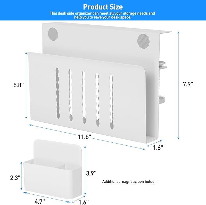 MAXECHO Desk Side Storage, Under Desk Laptop Mount, Table Side Hanging File Organizer, No Drill Clamp On Cable Management Tray, Laptop Holder with Magnetic Pen Holder for Office and Home, Load 22 Lbs