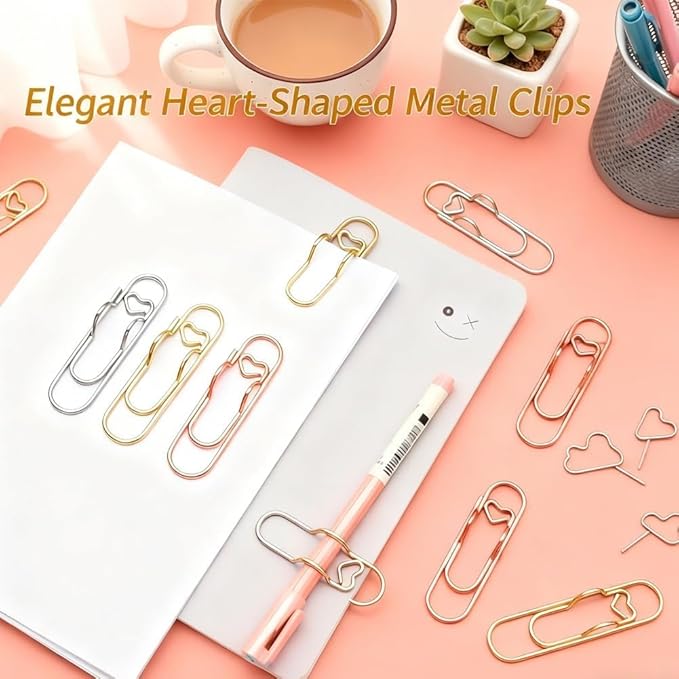 Heart Shaped Metal Pen Clip, Planner Writing Tool Holder, Thickened Carbon Steel, Not Deform/Discolor, for Notebooks Papers Journal Book Planner Jumbo Office Supplies (Silver 10 pcs)