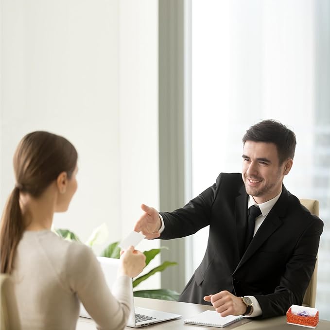 PATIKIL Rhinestone Business Card Holder, Crystal Business Card Holders Bling Business Card Organizer Display Stand for Desktop Desk Office Exhibition, Light Red
