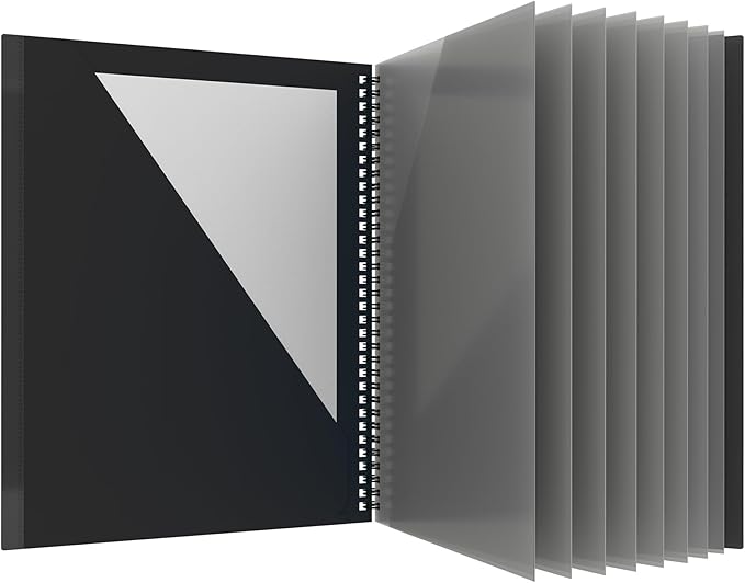 Oxford 10 Pocket Folder, Sturdy Plastic Spiral Portfolio, Anti-Tear Edges, 8 Pockets, 2 Diagonal Interior Pockets, Letter Size, Black (89332)