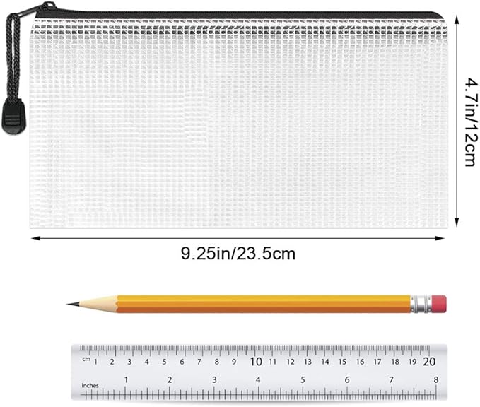 Umriox Clear Pencil Pouch, 9.2 x 4.7 in (Black, 20 Packs), A6 Pencil Bags with Zipper Bulk, Mesh Zipper Pouch for Bill Stationary Cosmetics Travel Storage