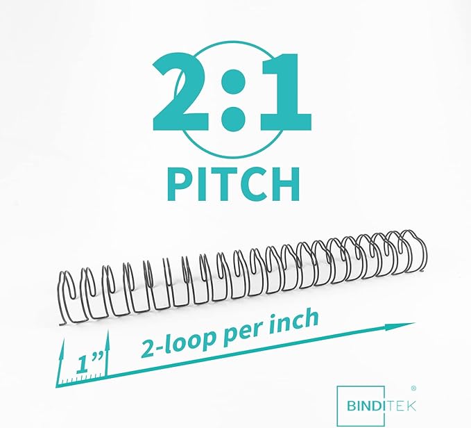 Binditek 50 Pack Double Loop Wire Binding Spines, 5/8Inch Binding Wire for Letter Size, 2:1 Pitch, 140 Sheet Capacity, 21-Loop, Black, for Students and Coworkers