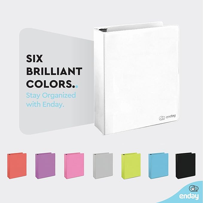 3 Ring Binder 1.5 Inch White, 1 ½ inch Binder Clear View Cover with 2 Inside Pockets, Colored School Supplies Office and Home – by Enday
