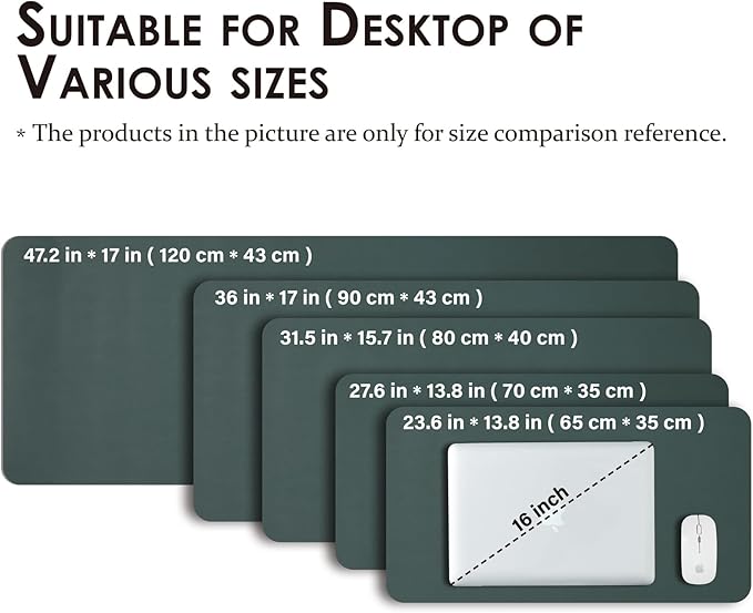 HOMIEAZICOZI Leather Desk Mat - Non-Slip PU Pad for Office and Home Organization Accessories Ideal Large Mouse Mats on Top of Desks (Dark Green,36''x 17'') (DPD-DG-L)
