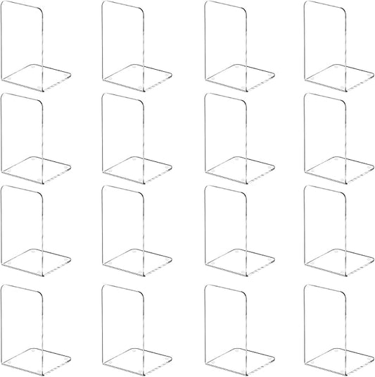 Lulonpon 16 Pieces Book Ends, Bookend, Books Ends for Shelves, Books Ends for Heavy Books, Clear Bookends, Acrylic Bookends for School, Library,Desktop Organizer and Book Shelves