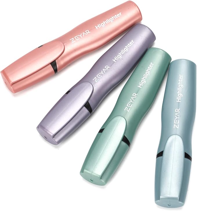 ZEYAR Aesthetic Highlighter Pen, Mystic Gems Colors, Chisel Tip Marker Pen, Water Based, No Bleed Dry Fast Easy to Hold, for Study Notes School Office (4 Noble Colors)