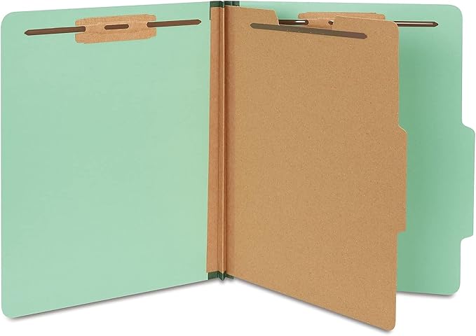Staples Colored Pressboard Classification Folders, Letter, 1 Partition, Green, 20/Pack
