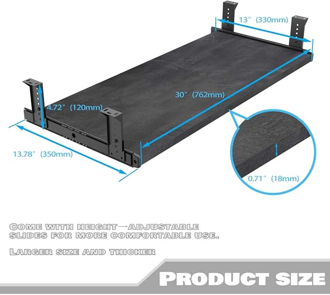 FRMSAET Furniture Accessories Office Product Suits Hardware 20/24/30 inches Keyboard Drawer Tray Wood Holder Under Desk Adjustable Height Platform. (30 inches,Black Rock)