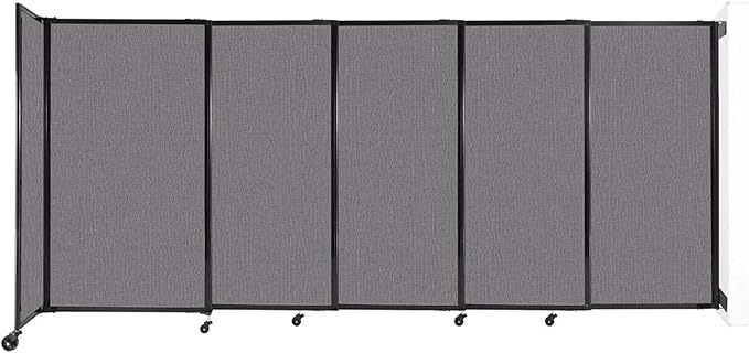 Wall-Mounted Sliding StraightWall Room Divider | Adjustable Widths | Locking Wheels | Room Separator | Up to 11'3" Wide x 5' Tall Slate Fabric Panels
