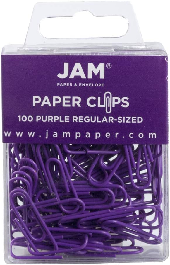 JAM PAPER Colorful Standard Paper Clips - Regular 1 Inch - Purple Paperclips - 100/Pack