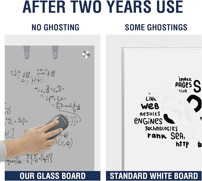 TSJ OFFICE Glass Dry-Erase Board - 36 x 24 Inches Wall Mounted Magnetic Whiteboard, Large Frameless Glass White Board for Office, Home & School, Gray