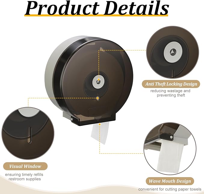 Layhit 2 Pack Toilet Paper Holder Wall Mount, Toilet Paper Towel Dispenser, Commercial 9" Jumbo Plastic Tissue Dispenser with Key Wall Lock for Bathroom, Office, Restaurants