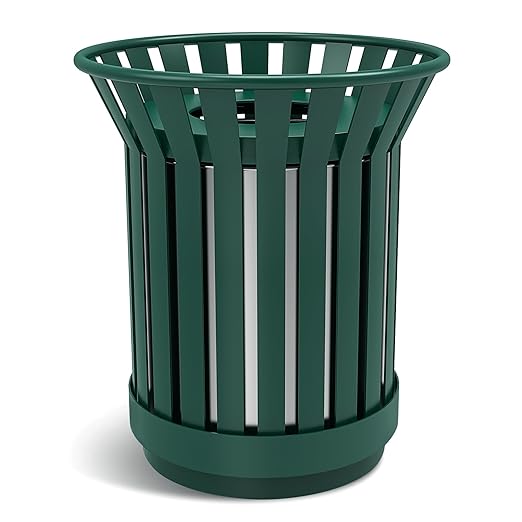 27.6IN Round Large Outdoor Trash Can, Heavy Duty Metal Slatted Garbage Can Outdoor, All Weather Resistant Commercial Garbage Cans, Waste Receptacle in Park, School, Beach, Patio, Green