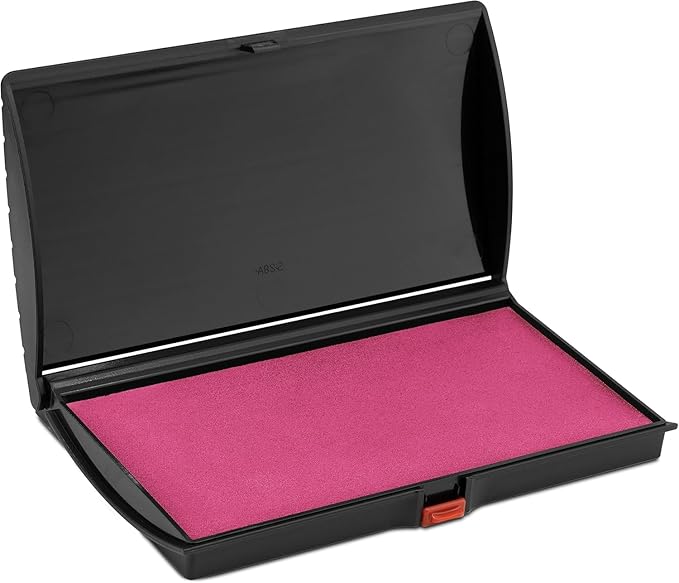 Large Premium Pink Ink Stamp Pad - 3" by 6" - Quality Felt Pad - Case with Closing snap