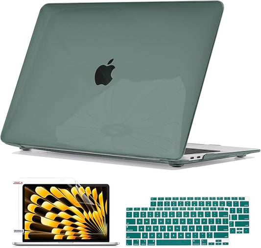 Compatible with MacBook Air 13 inch Case M1 Chip 2021-2018 Release A1932 A2179 A2337, Crystal Plastic Hard Shell Case Keyboard Cover Screen Film Dust Plug for Mac Air 13 2020, Midnight Green