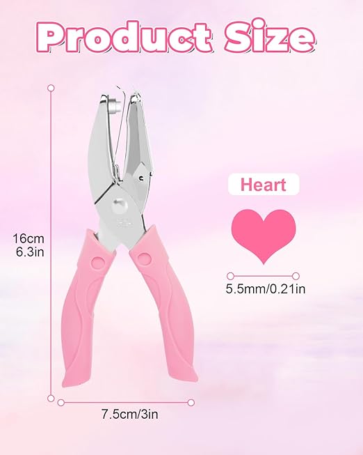 UCEC Heart Shape Single Paper Hole Puncher, Heart-Shape Handheld Hole Paper Punch, 1 Pack 1/4" Metal Single Hearts Hole Paper Punch with Soft-Handled for DIY Craft Tags Clothing Ticket