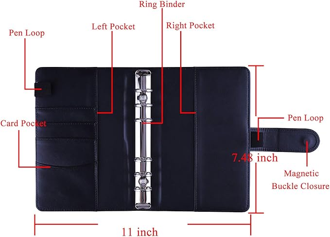 Antner A6 Budget Binder with Zipper Cash Envelopes for Money Organizer & Budgeting, PU Leather Budget Planner Money Saving Binder with Cash Stuffing Envelopes & Labels for Home Office Travel, Black
